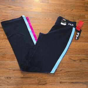 Fila Sport Black with Side Stripes Activewear  Pants Flare Size Small NWT